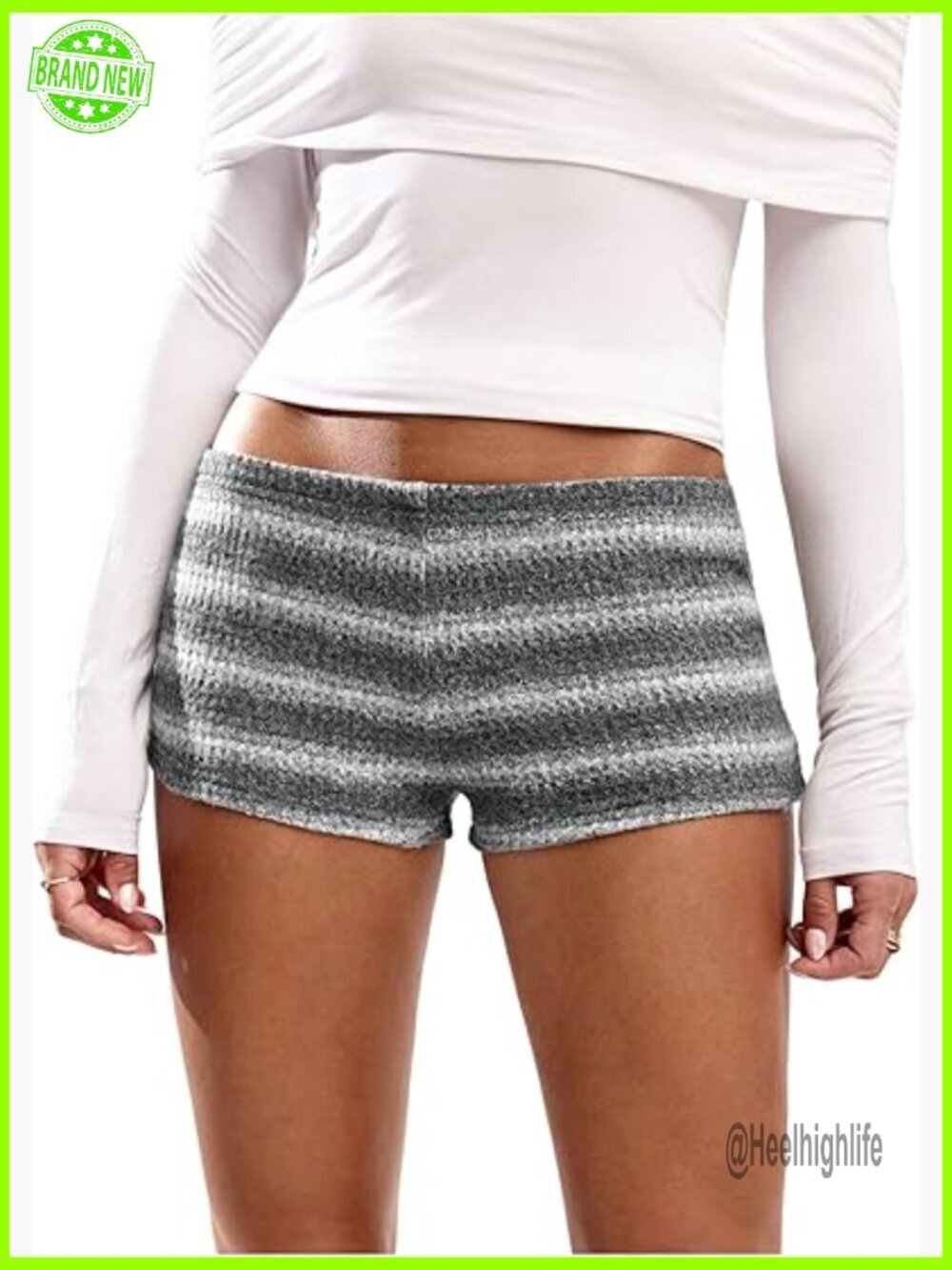 Stretchy Knit Micro Shorts Low Rise Striped Casual Lounge Wear